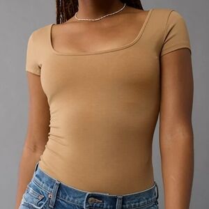 NWT American Eagle Outfitters Bodysuit Cap Sleeve Tan Size Small